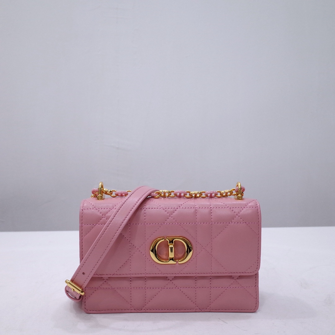 Miss Caro Pouch with Chain Pink Macrocannage Lambskin